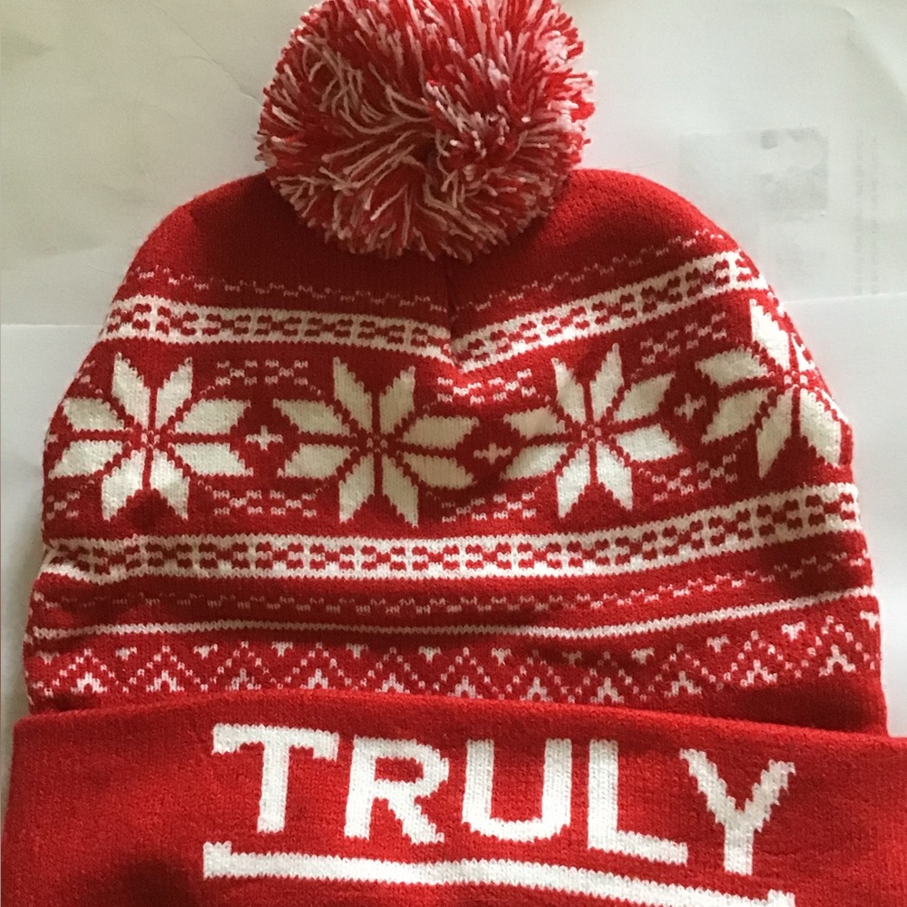 Truly Red and White Pom Pom Beanie